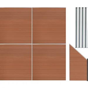 Composiet Schutting Paneel x 4, Schuin Paneel & LED Palen x 5 – Bruin