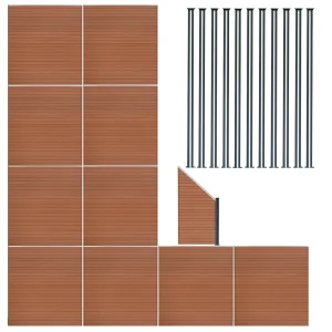 Composiet Schutting Paneel x 10, Schuin Paneel & LED Palen x 11 – Bruin
