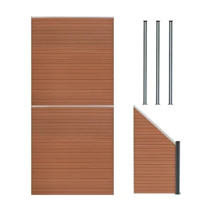 Composiet Schutting Paneel x 2, Schuin Paneel & LED Palen x 3 – Bruin