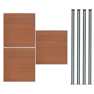 Composiet Schutting Paneel x 3 & LED Palen x 4 – Bruin