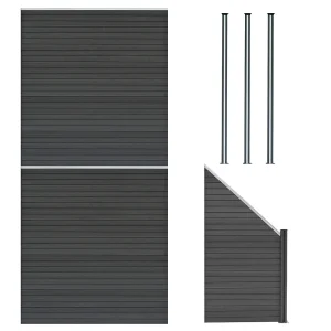 Composiet Schutting Panelen x 2, Schuin Paneel & LED Palen x 3 – Grijs