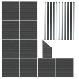Composiet Schutting Panelen x 10, Schuin Paneel & LED Palen x 11 – Grijs