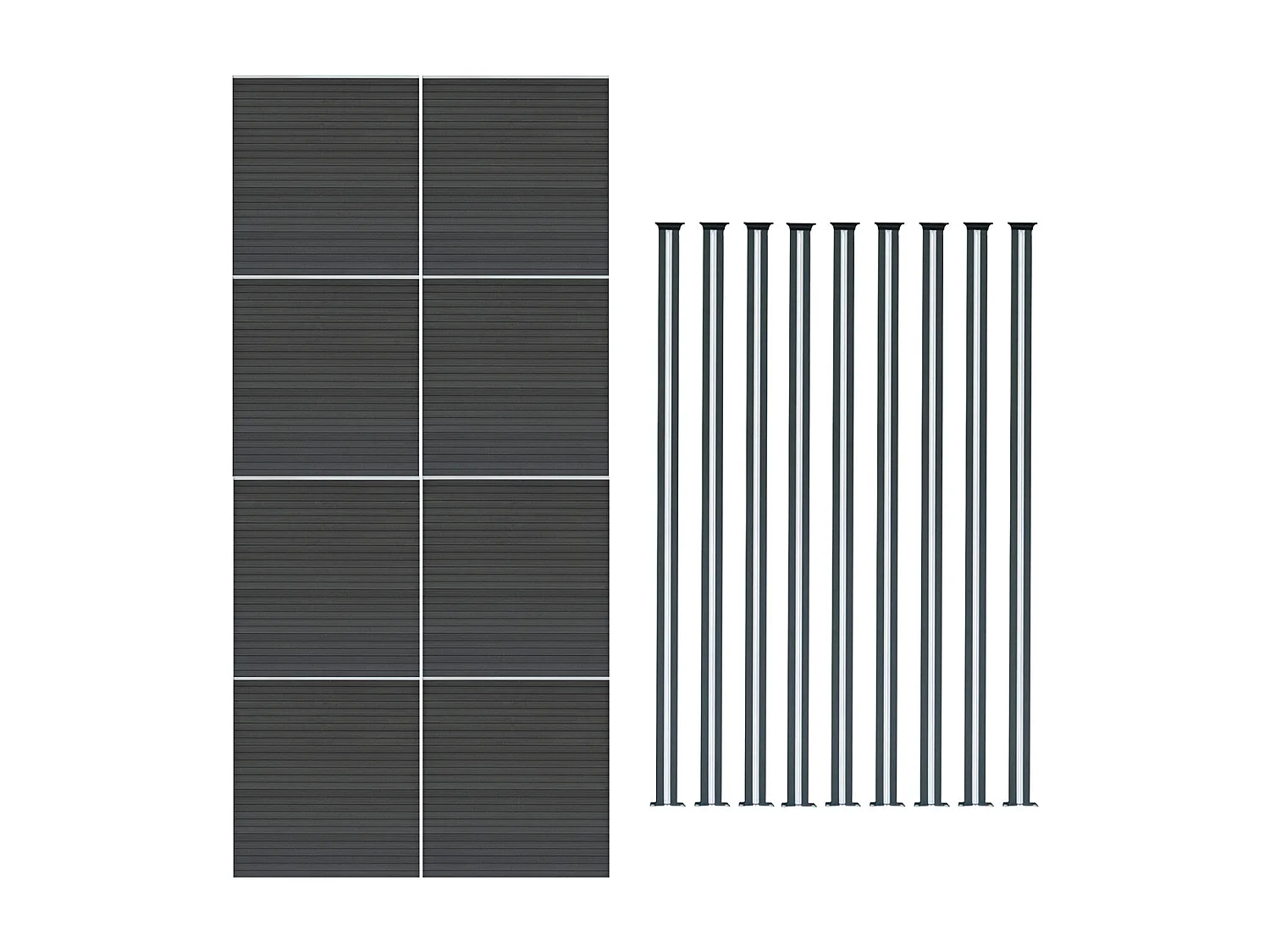 Composiet Schutting Paneel x 8 & LED Palen x 9 - Grijs