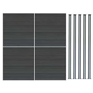 Composiet Schutting Paneel x 4 & LED Palen x 5 – Grijs