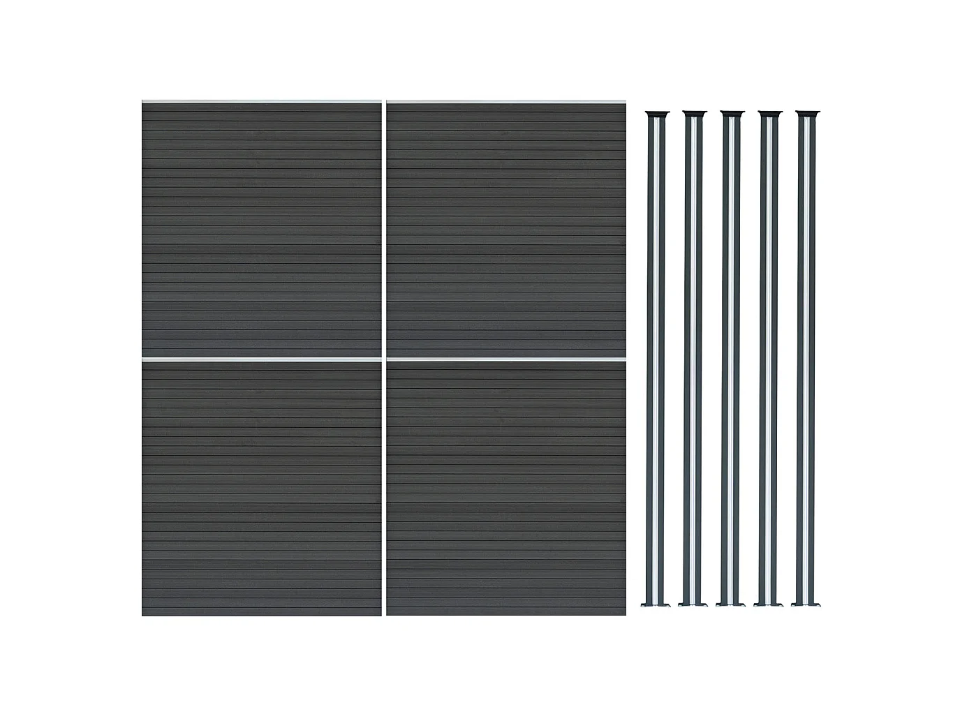 Composiet Schutting Paneel x 4 & LED Palen x 5 - Grijs