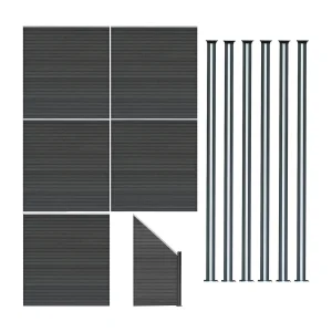 Composiet Schutting Panelen x 5, Schuin Paneel & LED Palen x 6 – Grijs