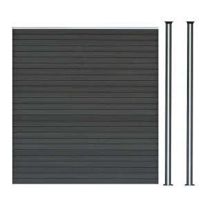 Composiet Schutting Paneel & 2 x LED Palen – Grijs