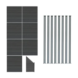 Composiet Schutting Panelen x 7, Schuin Paneel & LED Palen x 8 – Grijs