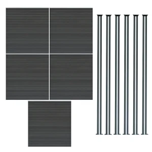 Composiet Schutting Paneel x 5 & LED Palen x 6 – Grijs