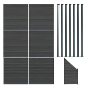 Composiet Schutting Panelen x 6, Schuin Paneel & LED Palen x 7 – Grijs