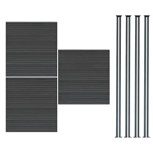 Composiet Schutting Paneel x 3 & LED Palen x 4 – Grijs