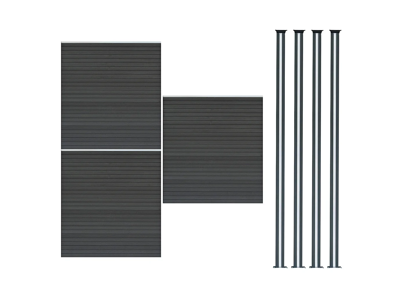 Composiet Schutting Paneel x 3 & LED Palen x 4 - Grijs