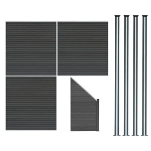 Composiet Schutting Panelen x 3, Schuin Paneel & LED Palen x 4 – Grijs