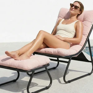 Buitenfauteuil van staal met kussen en inbegrepen poef, moderne tuinstoel voor terras en balkon