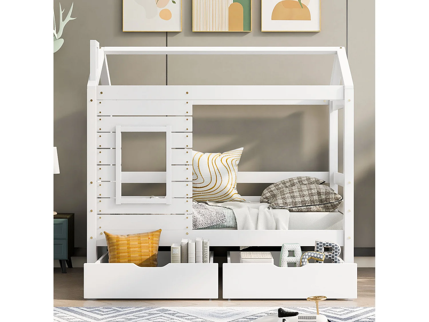 Cabinebed 80 x 160 cm met 2 laden - massief grenenhout - lattenbodem en rails - wit