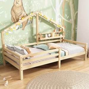 Cabinebed 90 x 200 cm met opbergplank – grenenhout – lattenbodem – naturel Cabinebed 90 x 200 cm met opbergplank – grenenhout – lattenbodem – naturel