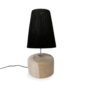 De Raffia Teak Houten Tafellamp – Natuurlijk Zwart