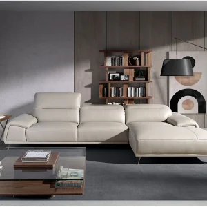 Chaise longue bank in taupe grijs rundleder 6150 ANGEL CERDA