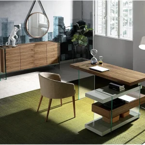 Bureau notenhout en glas 3003 ANGEL CERDA