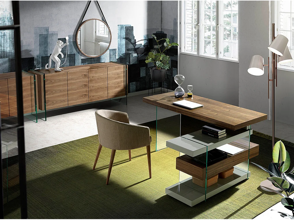 Bureau notenhout en glas 3003 ANGEL CERDA