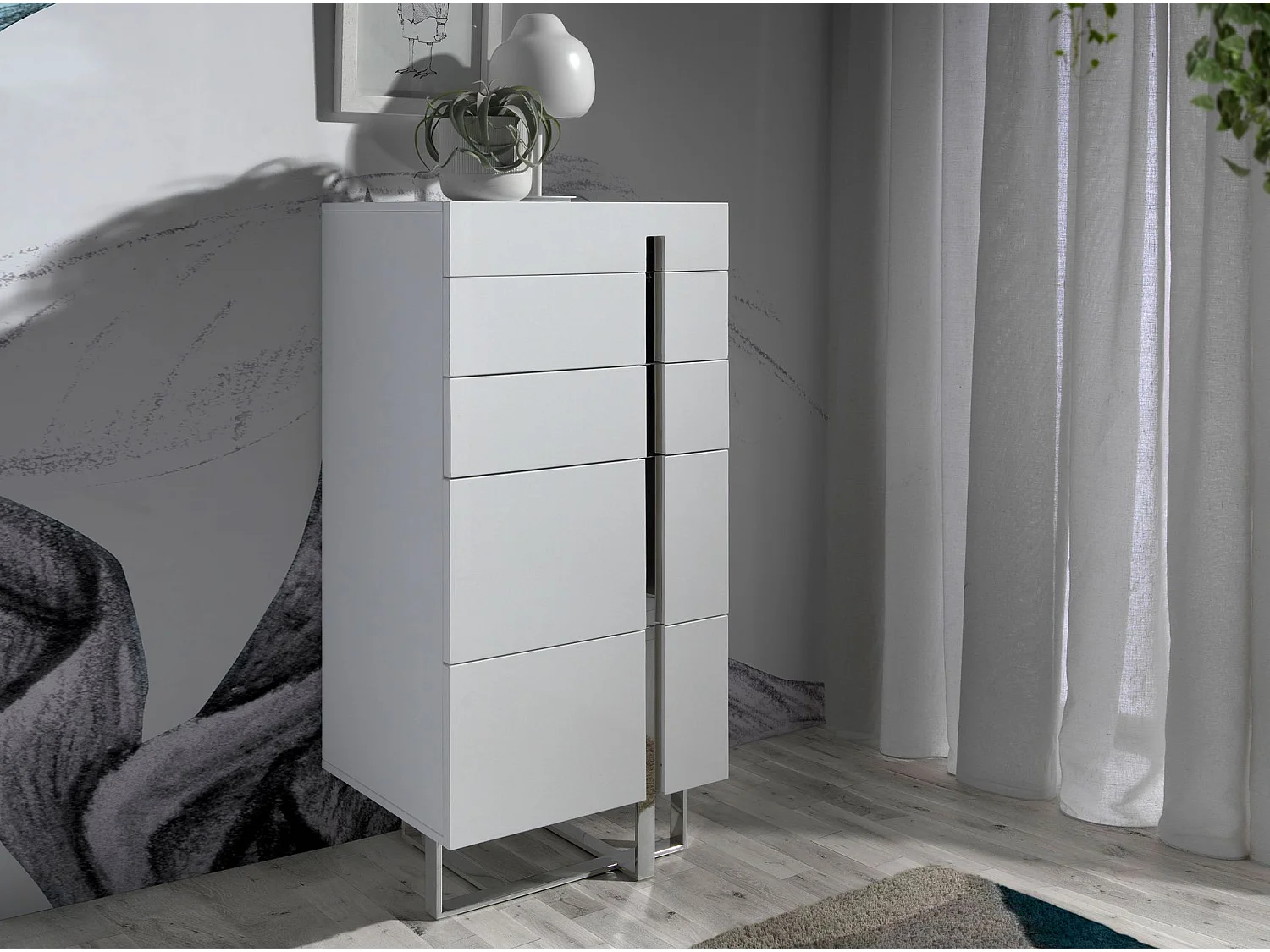 Chiffonier wit hout en verchroomd staal 7018 ANGEL CERDA