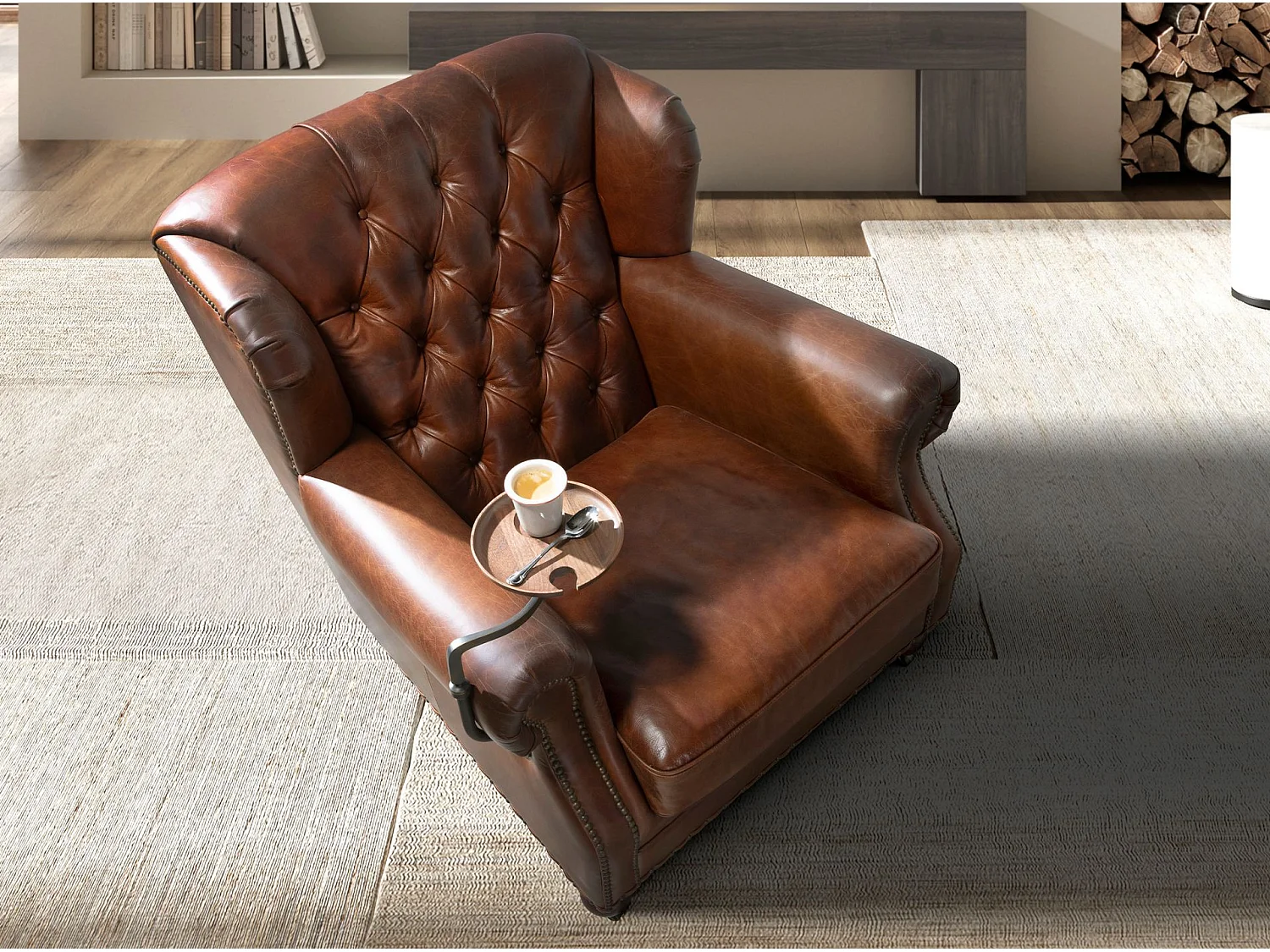 Cognac bruine leren chester fauteuil 5156 ANGEL CERDA