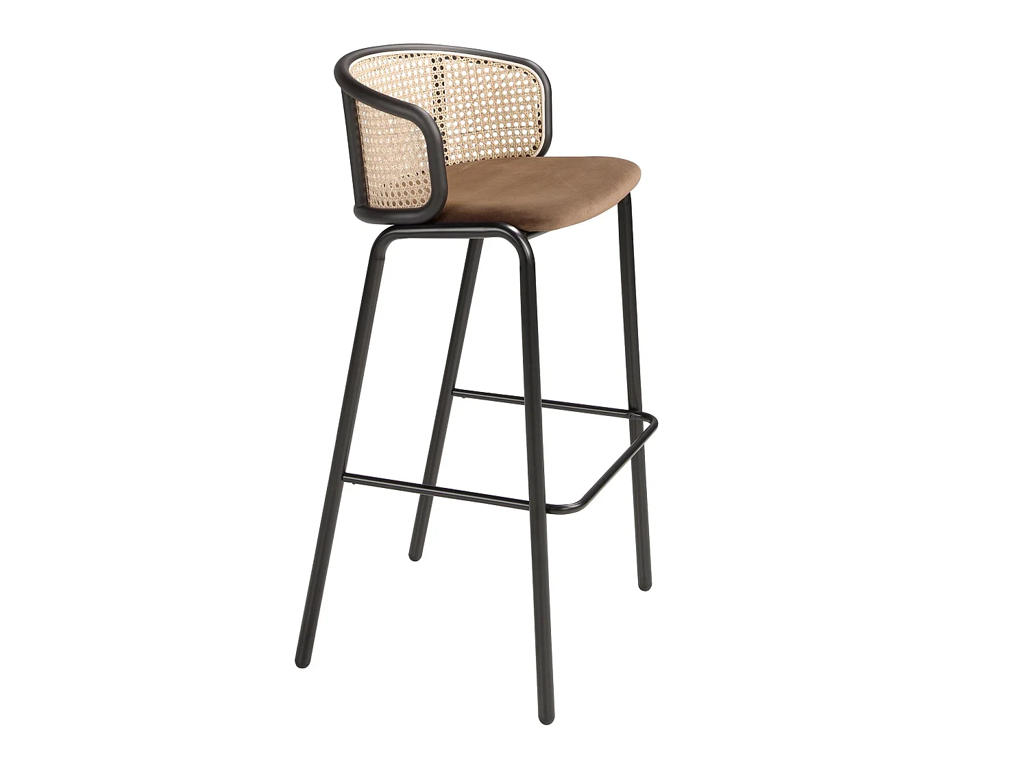 Bruin fluweel en rotan krukje 4128 ANGEL CERDA