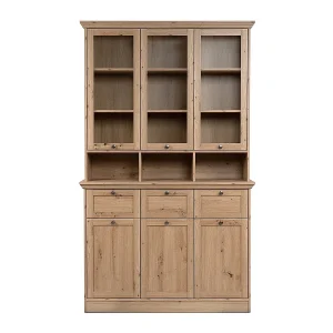 Buffet vitrine 6 portes dont 3 vitrées, 3 tiroirs et 3 niches L120 cm – TIMBER