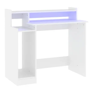 Bureau met LED-verlichting 97x45x90 cm bewerkt hout wit