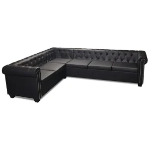 Chesterfield hoekbank 6-zits kunstleer zwart Chesterfield hoekbank 6-zits kunstleer zwart