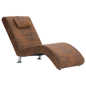 Chaise longue met kussen kunstsuède bruin