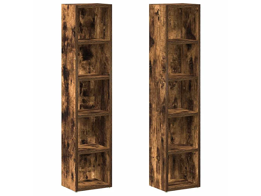CD-kasten 2 st 21x16x93,5 cm bewerkt hout gerookt eikenkleurig