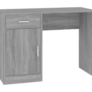 Bureau met kast en lade 100x40x73 cm bewerkt hout grijs sonoma
