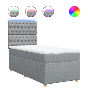 Boxspring met matras stof lichtgrijs 90×200 cm Boxspring met matras stof lichtgrijs 90×200 cm