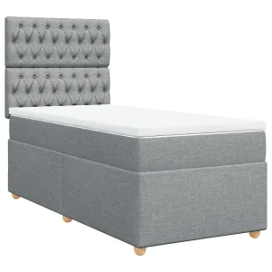 Boxspring met matras stof lichtgrijs 90×200 cm Boxspring met matras stof lichtgrijs 90×200 cm