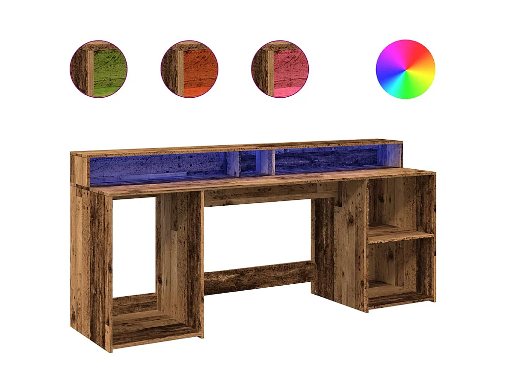 Bureau met LED-verlichting 200x55x91 cm bewerkt hout oud hout
