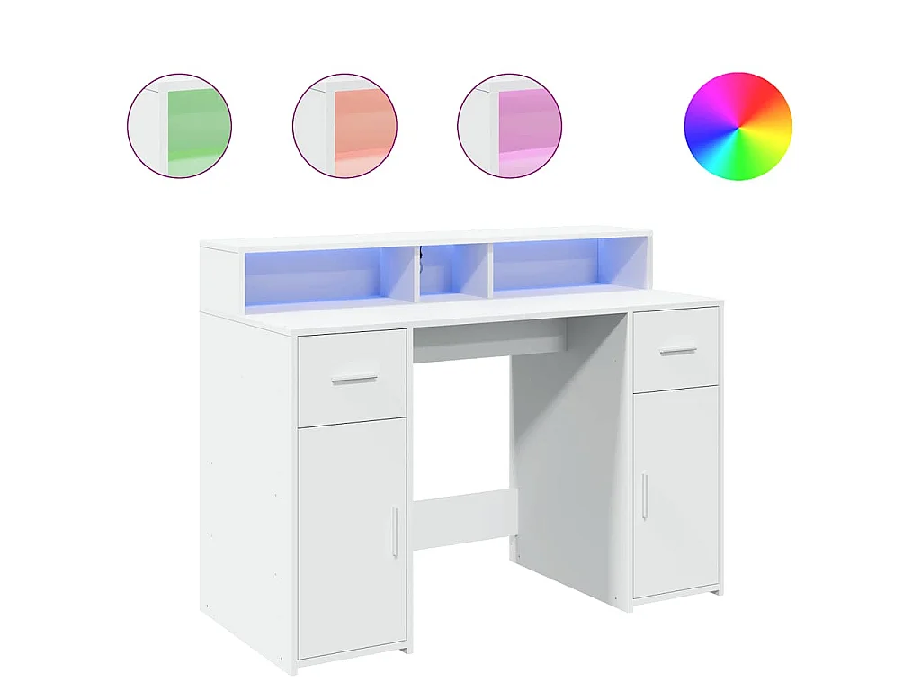 Bureau met LED-verlichting 120x55x91 cm bewerkt hout wit