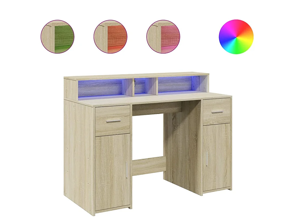 Bureau met LED-verlichting 120x55x91 cm hout sonoma eikenkleur