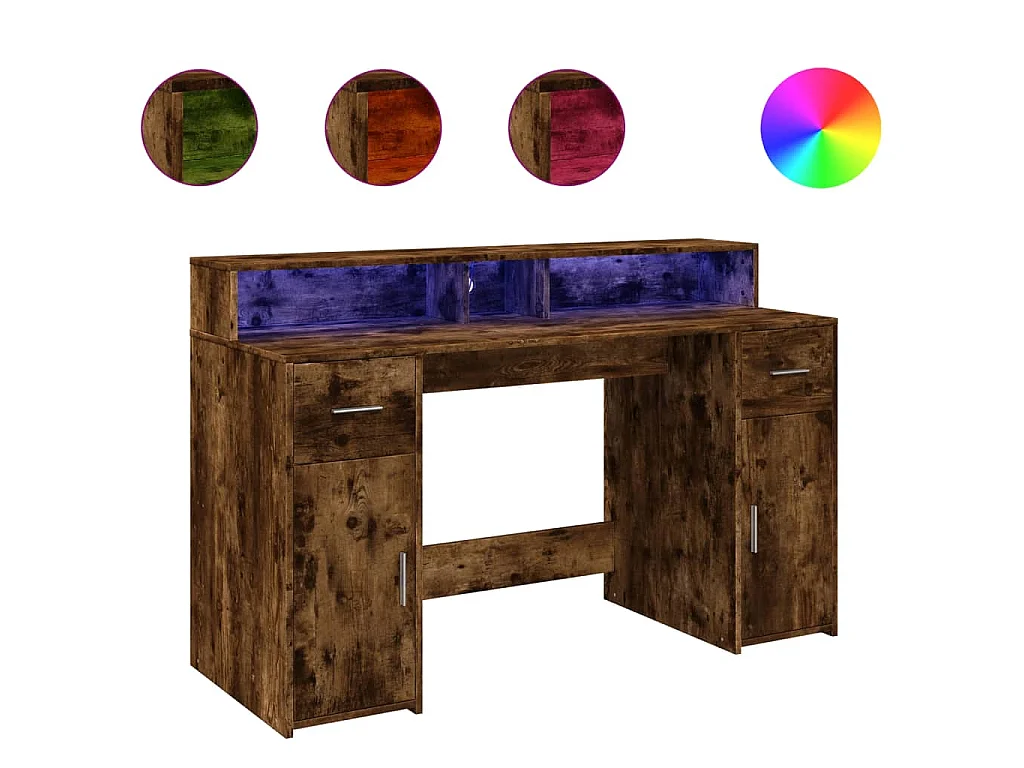 Bureau met LED-verlichting 140x55x91 cm hout gerookt eikenkleur