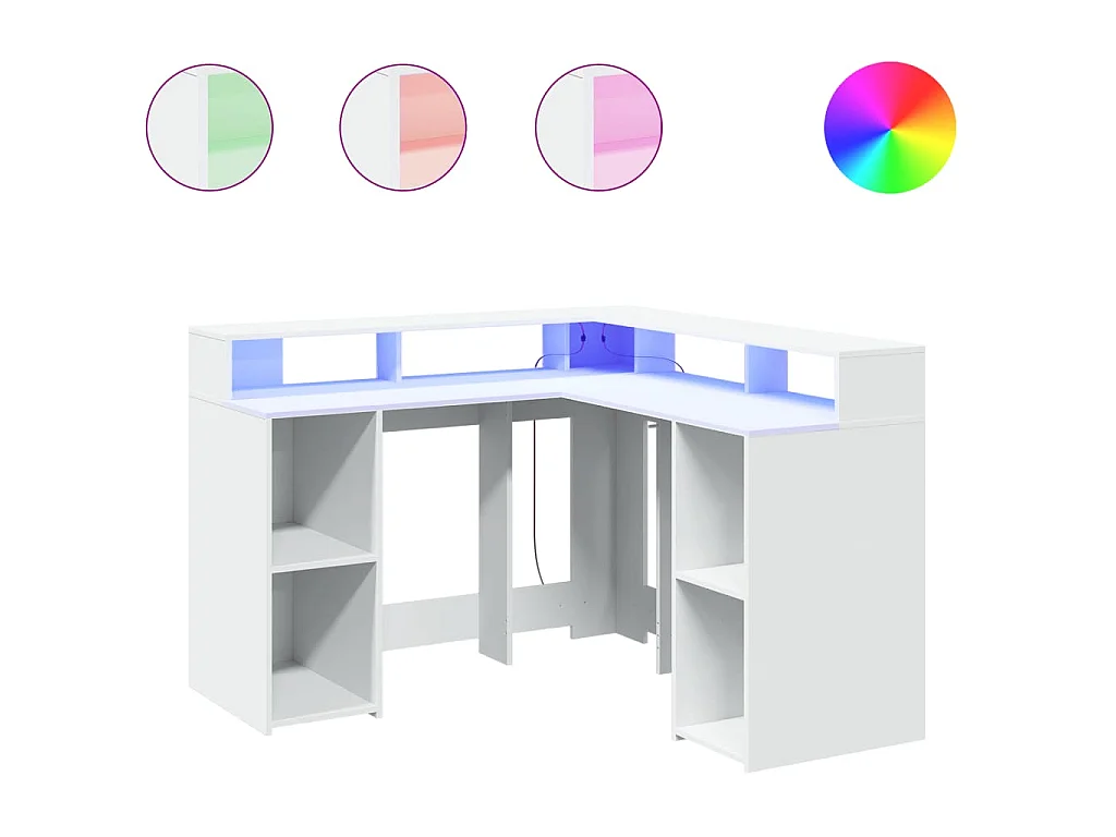 Bureau met LED-verlichting 130x130x91 cm bewerkt hout wit