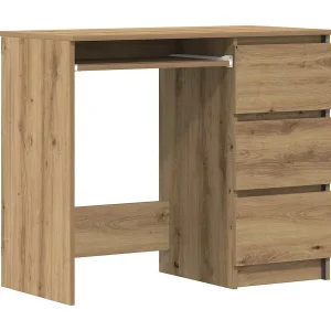 Bureau 90x45x76 cm bewerkt hout artisanaal eikenkleur Bureau 90x45x76 cm bewerkt hout artisanaal eikenkleur