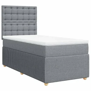 Boxspring met matras stof lichtgrijs 90×200 cm