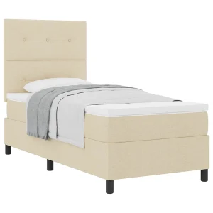 Boxspringbed met matras met hoofdeinde Crème 100 x 200 cm Stof Boxspringbed met matras met hoofdeinde Crème 100 x 200 cm Stof