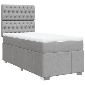 Boxspring met matras stof lichtgrijs 90×190 cm Boxspring met matras stof lichtgrijs 90×190 cm