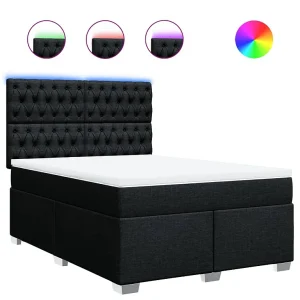 Boxspring met matras stof zwart 140×200 cm