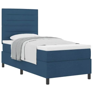 Boxspringbed met matras met hoofdeinde Blauw 90 x 200 cm Stof Boxspringbed met matras met hoofdeinde Blauw 90 x 200 cm Stof