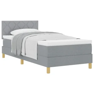Boxspringbed met matras met matras Lichtgrijs 90 x 200 cm Stof Boxspringbed met matras met matras Lichtgrijs 90 x 200 cm Stof
