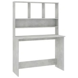Bureau met schappen 110x45x157 cm bewerkt hout betongrijs Bureau met schappen 110x45x157 cm bewerkt hout betongrijs