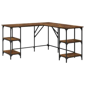 Bureau 139x139x75 cm bewerkt hout gerookt eikenkleurig