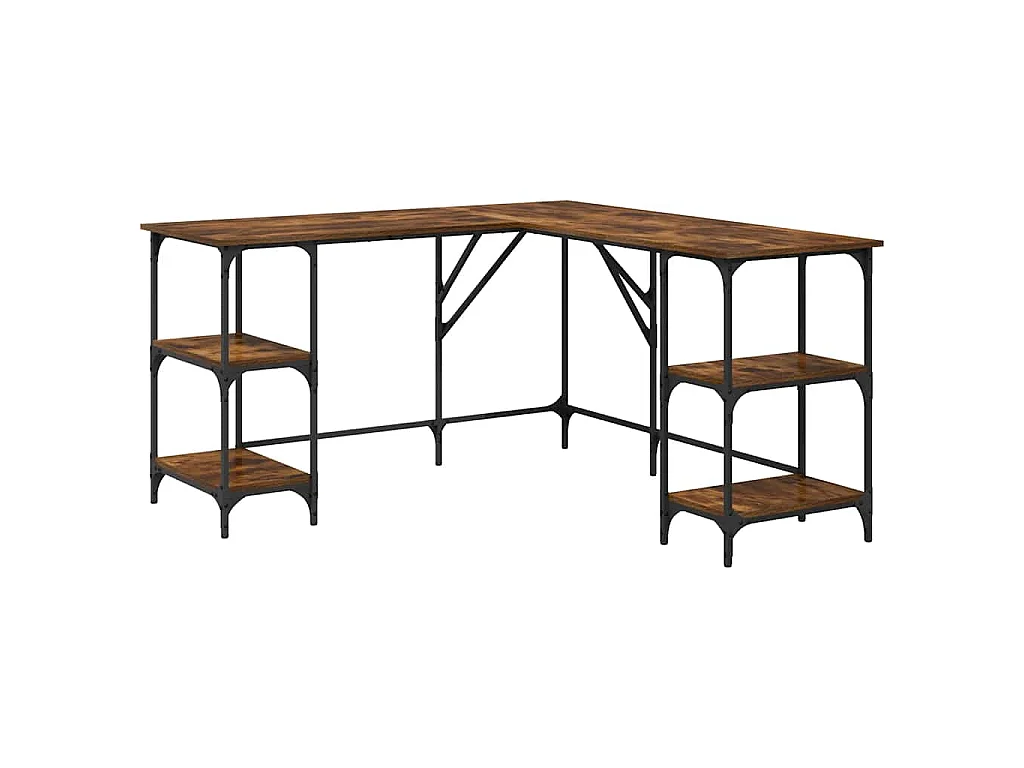 Bureau 139x139x75 cm bewerkt hout gerookt eikenkleurig